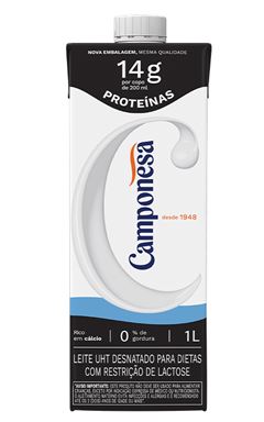 LEITE UHT CAMPONESA ZERO LACTOSE DESN PROTEINA 12X1L