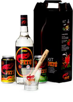 Kit Caipirinha Pitu - Contem: 1 garrafa de Pitu + 1 lata de Pitu + 1 lata de Pitu limao + 1 copo de caipirinha exclusivo Pitu + 1 amassador